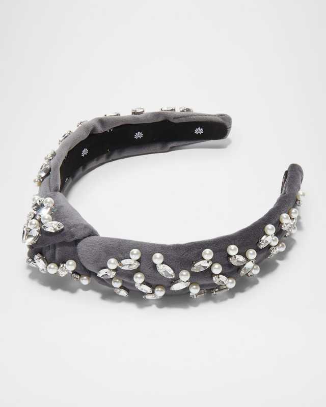 Slim Knotted Crystal-Embellished Velvet Headband
